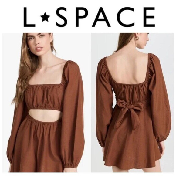 NEW L Space Rosita Mini Dress Swimsuit Cover Up Coffee Brown Size Small-$165